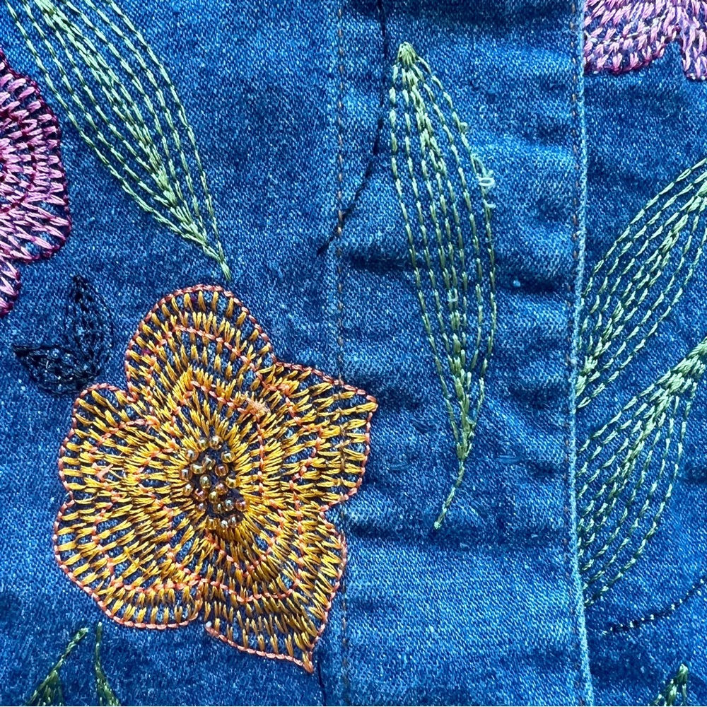 Ann Trinity | Vintage 90s Y2K Linen Blend Floral Embroidered Jacket/Shacket | M - Picture 10 of 15